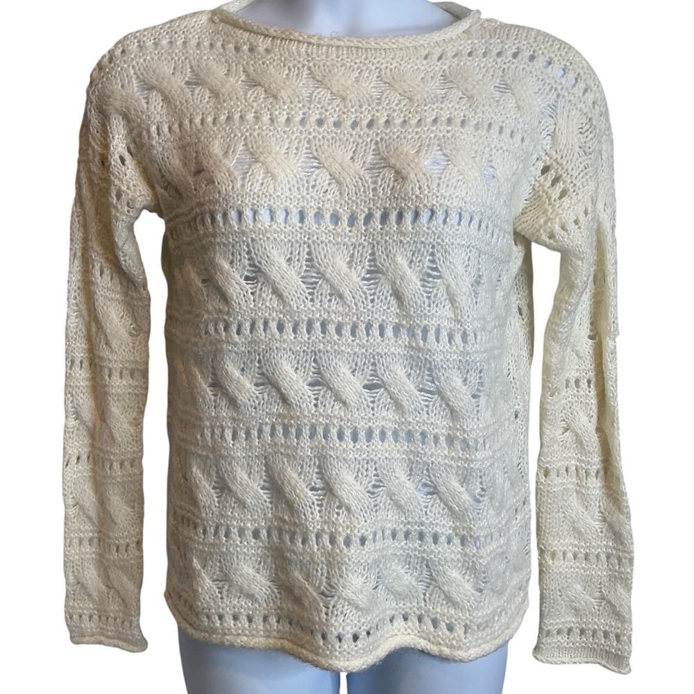Vintage‎ The Limited Women's Ivory Cable Knit Open Weave Alpaca Blend Sweater M